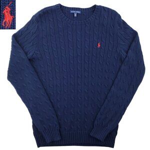Ralph Lauren Cable Knit Sweater Pony 100% Cotton Navy Men's XL (Slim)